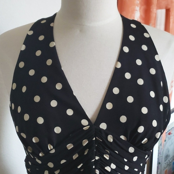 Zara Black Halter Style Pin Up Polka Dot Dress Size Medium - Picture 2 of 11